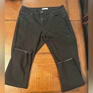 Loft black jeans women’s size 6 distressed at hem 26 inch inseam